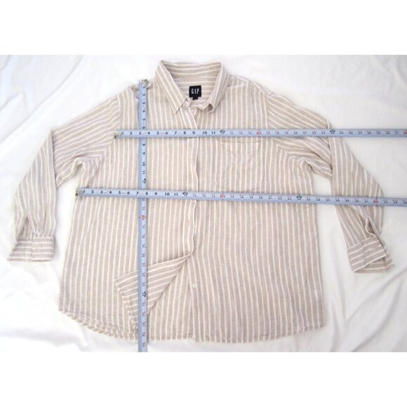 Women's Gap Linen Blend Button Stripe Preppy Long Sleeve Shirt Sz XXL (WB440) - Picture 4 of 9